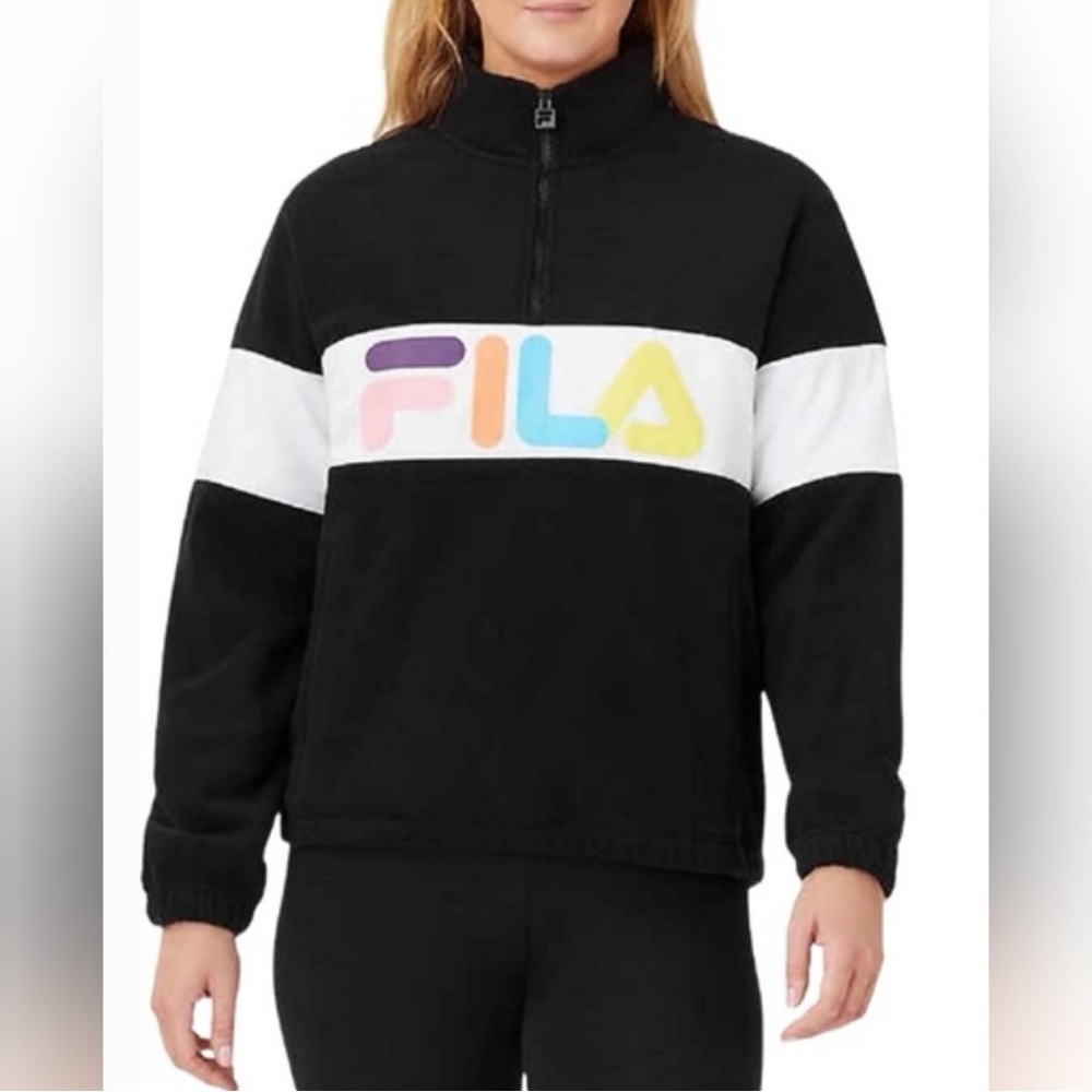 Vintage Fila Quarter Zip Sweatshirt‎ US Med. Black Fleece Pullover